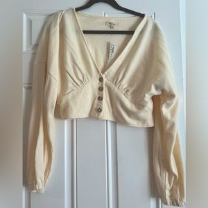 NWT Madewell Deep-V Button-Front Crop Top in ACR (Cream) Size L NWD NG595